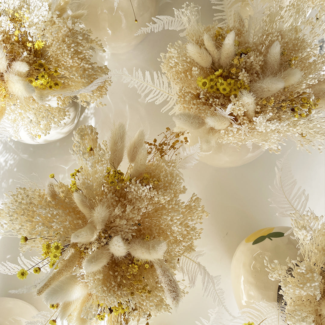 Grand vase citron et son bouquet de fleurs séchées