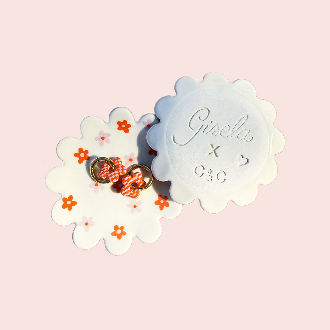 Coupelle fleur et sa paire de boucles d'oreilles vichy