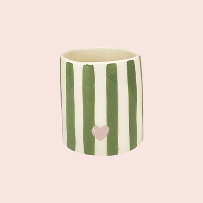 Petit pot à rayures vertes